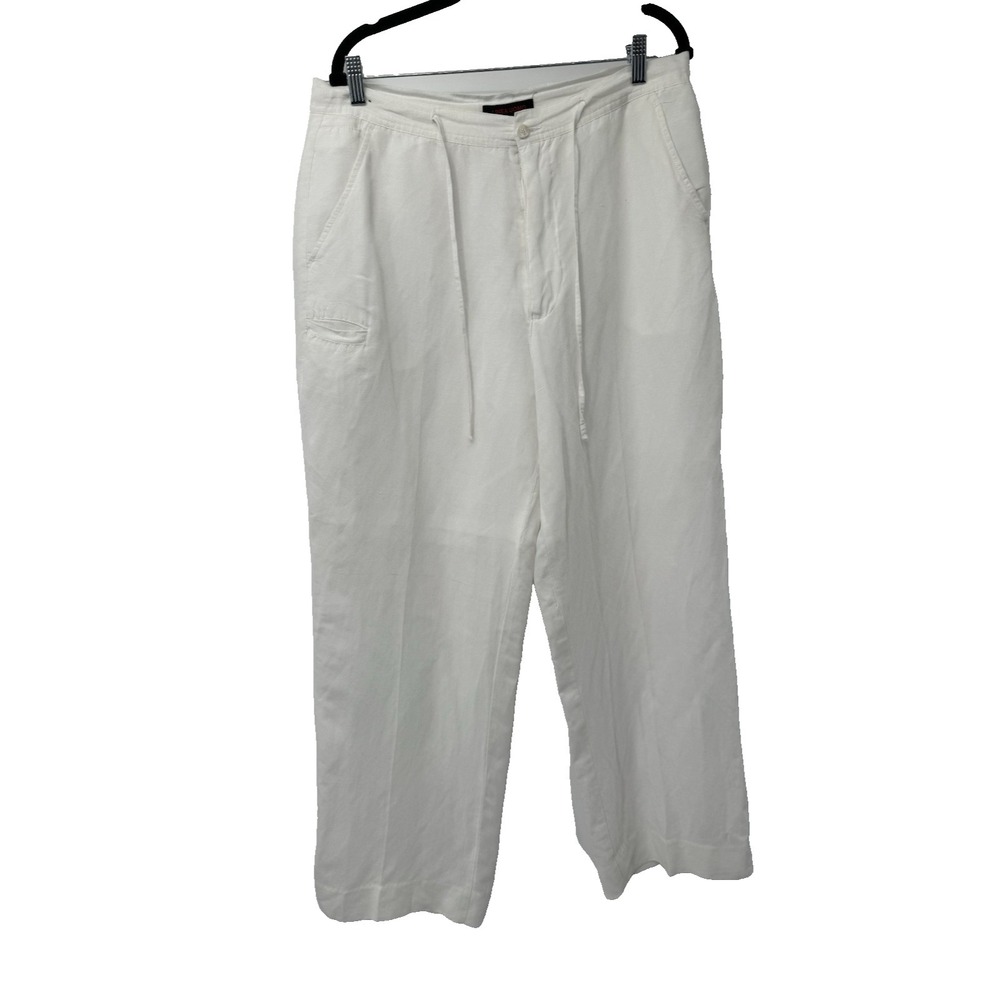 LINEA UOMO Chino Pants‎ White Drawstring Relaxed Linen 34x30 mens beach resort